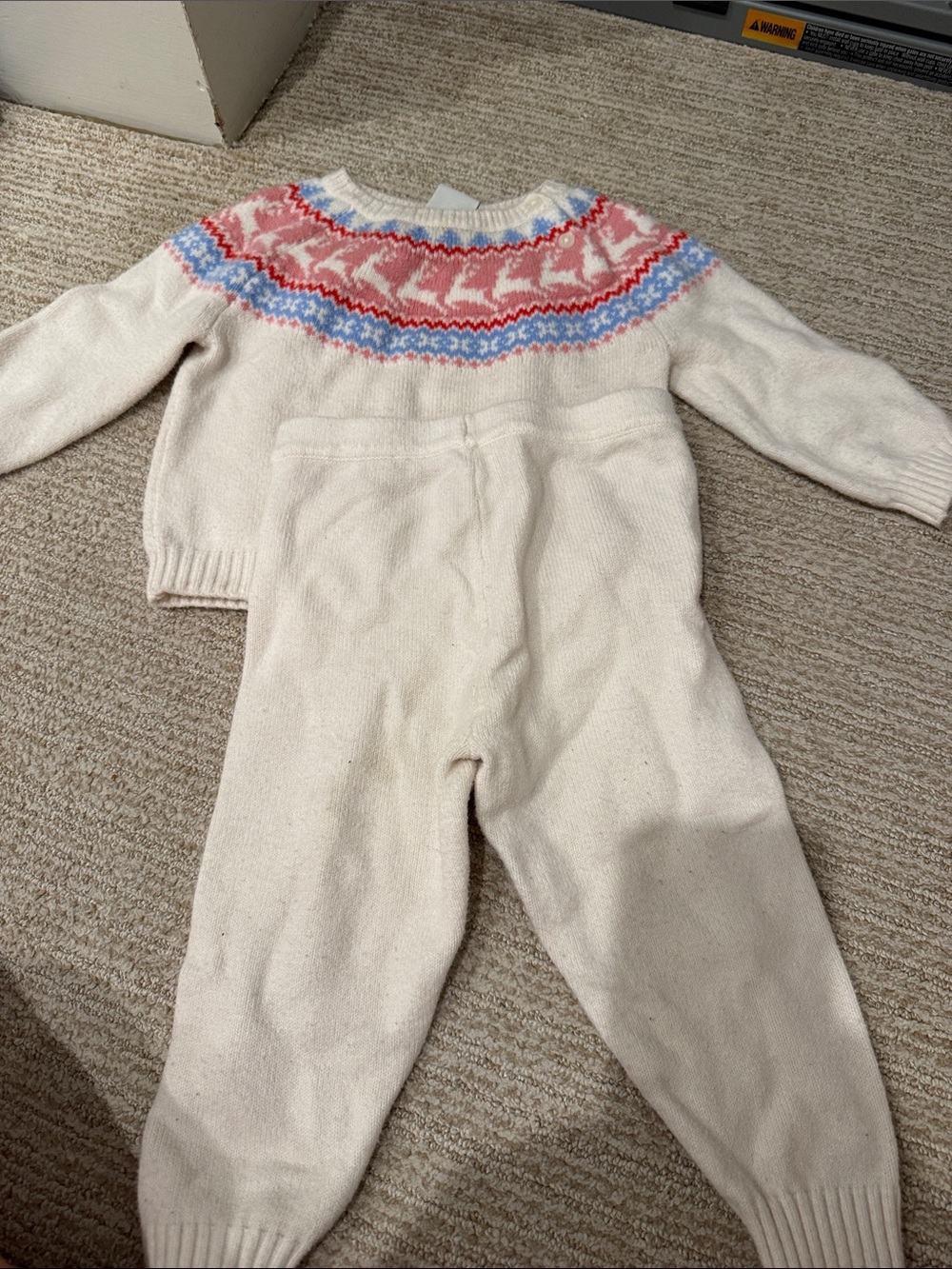 Cream Knit Two-Piece Set with Pink & Blue Fair Isle Yoke